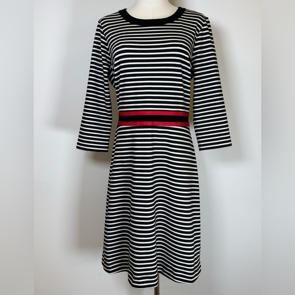 Draper James ‘Persley’ Ponte Red Black White Striped Dress Women’s Size Medium - Picture 3 of 10